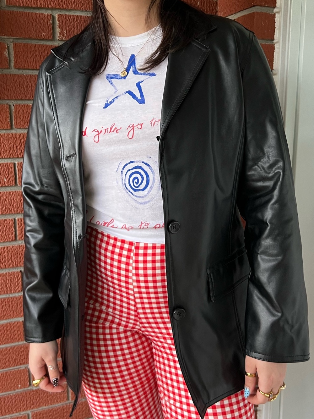 Black Faux Leather Lined Blazer Jacket